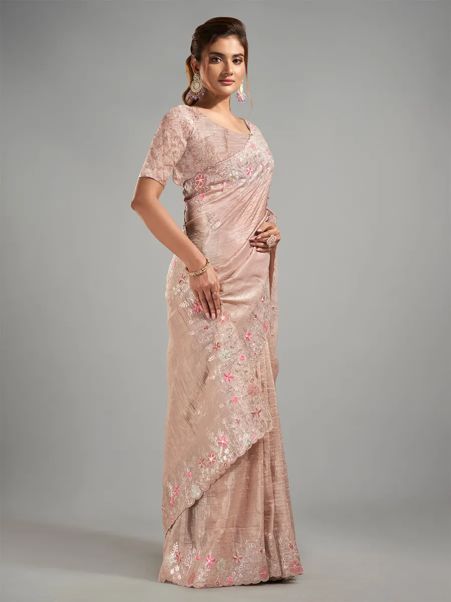 Newest beige tissue silk saree