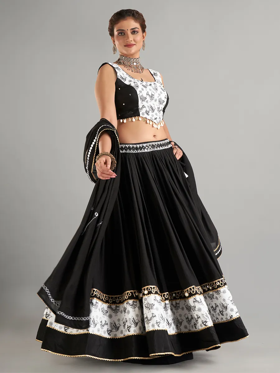 Newest black cotton silk lehenga choli