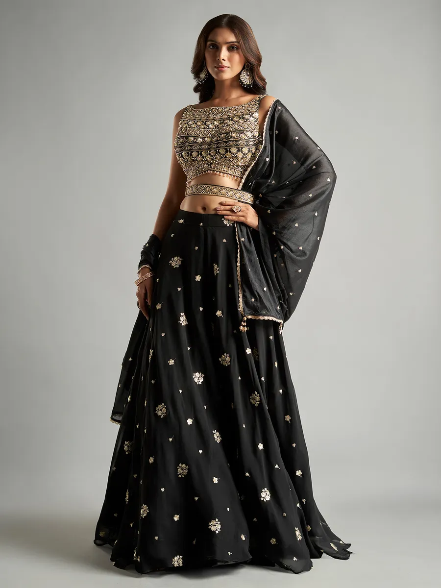 Newest black lehenga choli in georgette