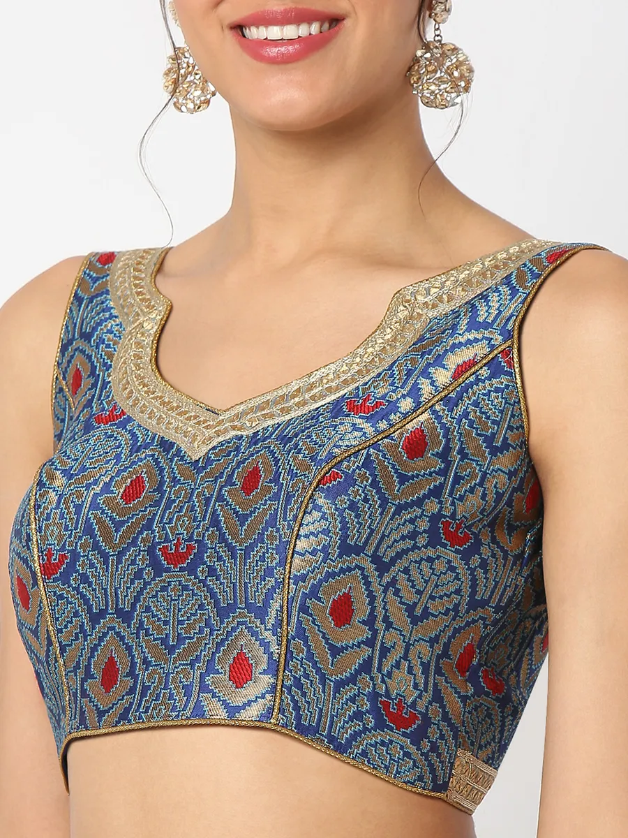 Newest blue brocade blouse