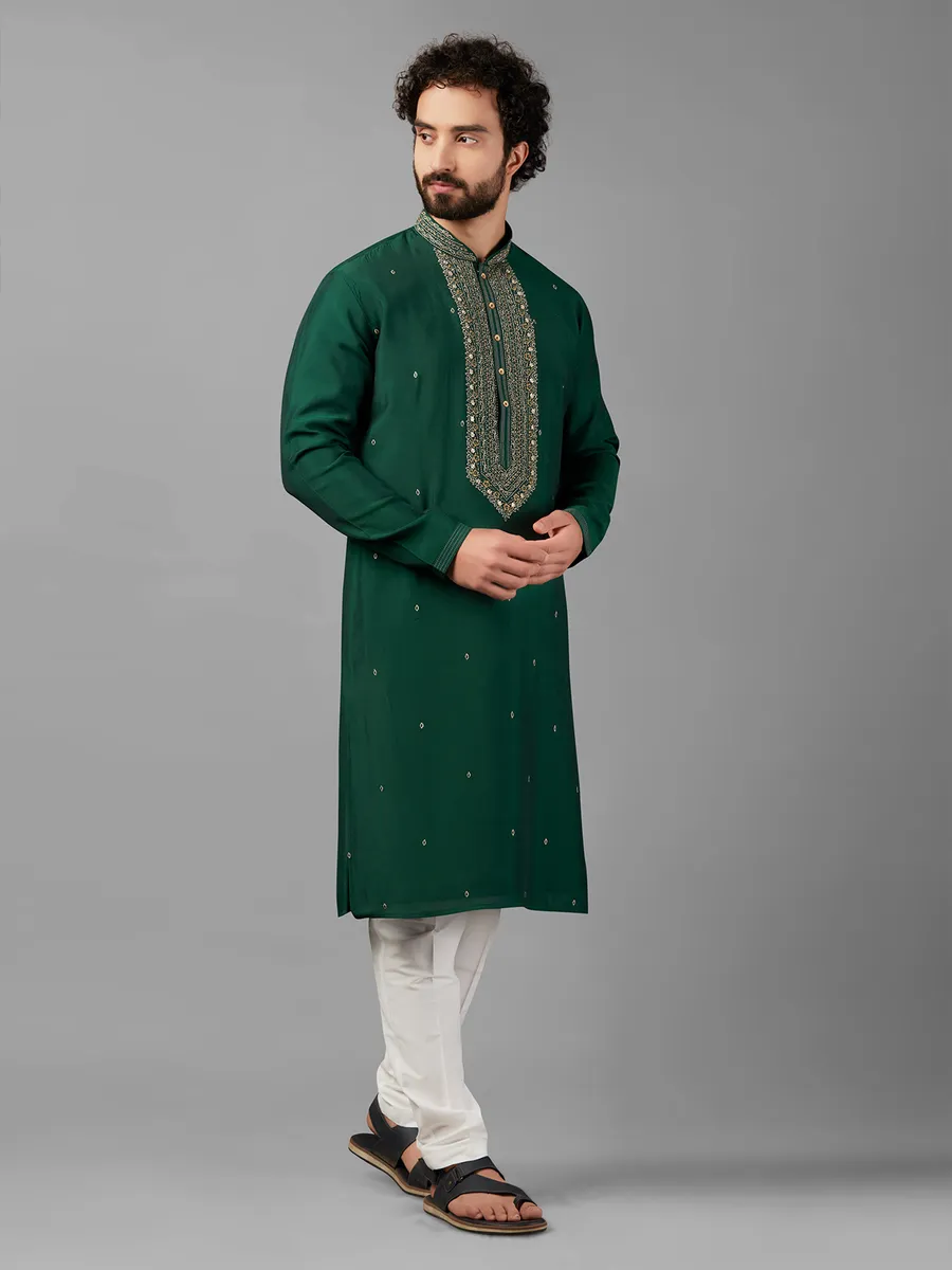 Newest bottle green silk  Men Kurta pajama