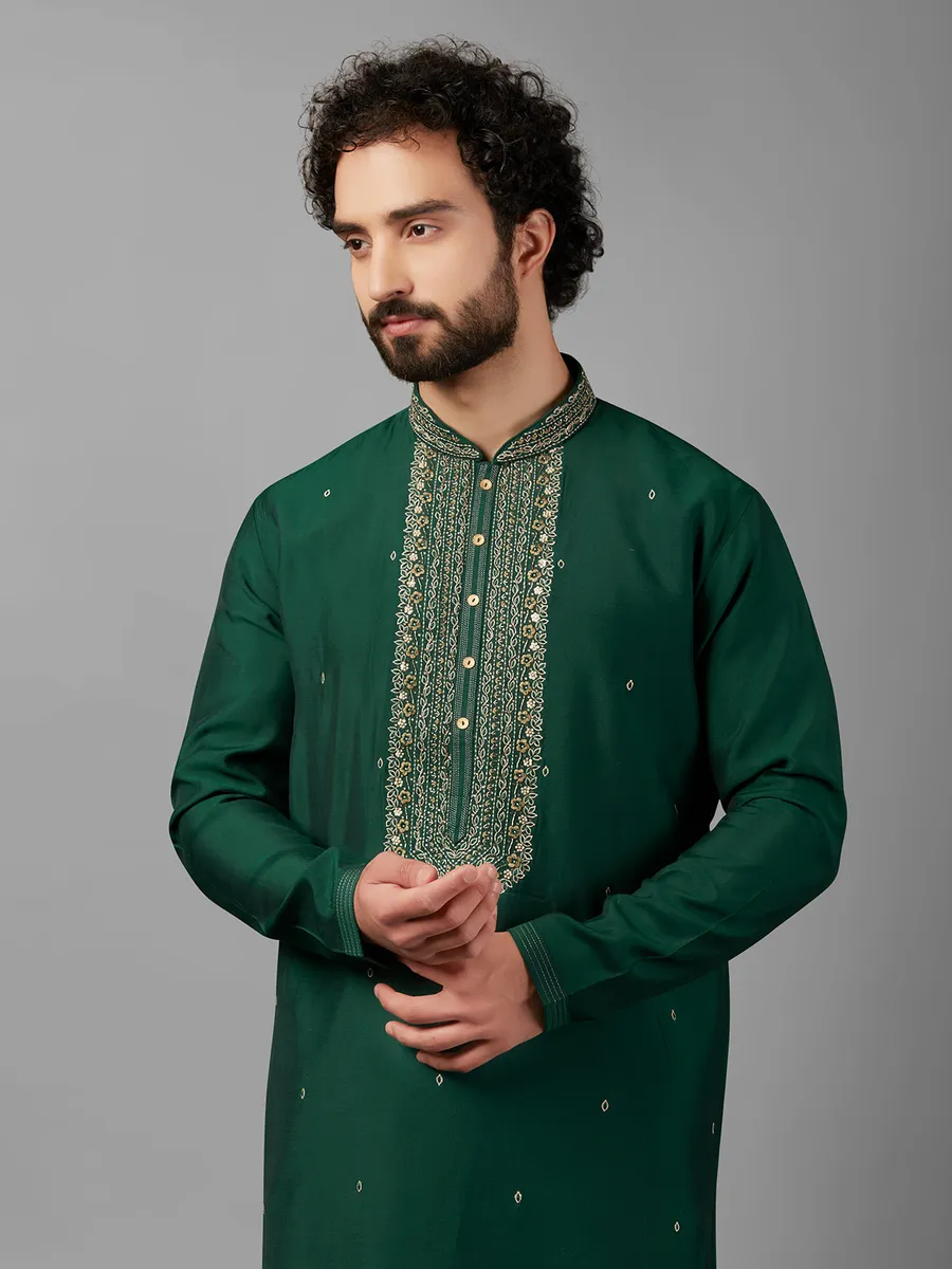 Newest bottle green silk  Men Kurta pajama