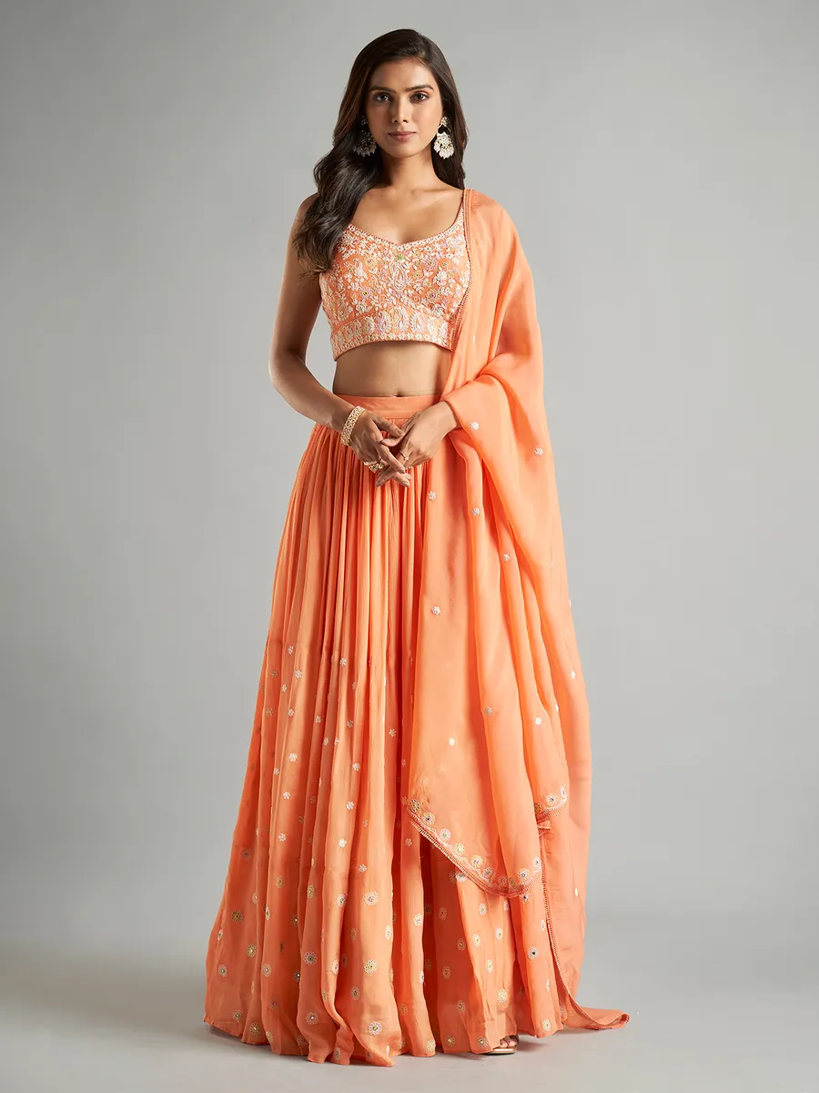 Newest georgette peach lehenga choli with dupatta