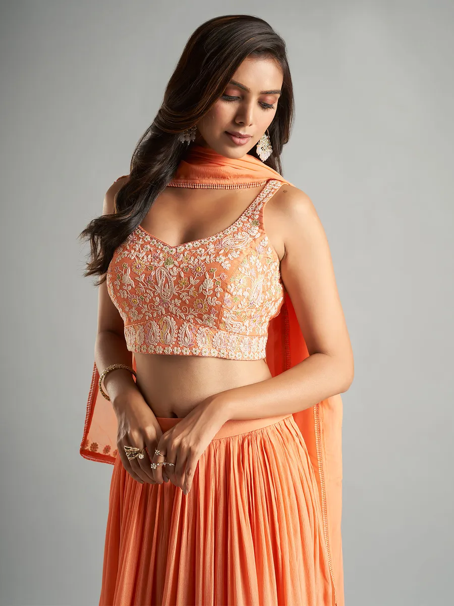 Newest georgette peach lehenga choli with dupatta