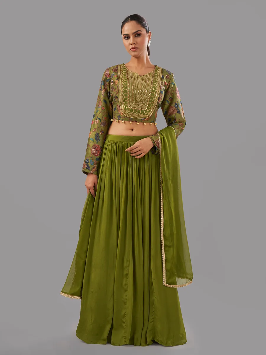 Newest green chiffon lehenga choli