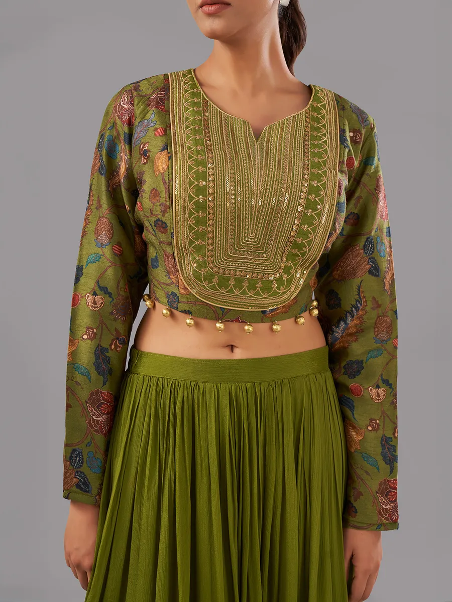 Newest green chiffon lehenga choli