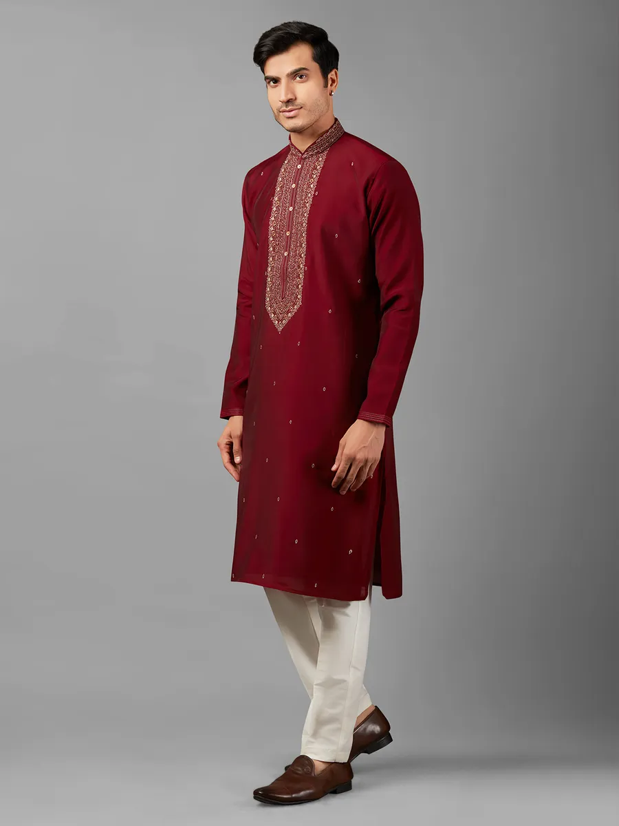 Newest maroon silk  Men Kurta pajama