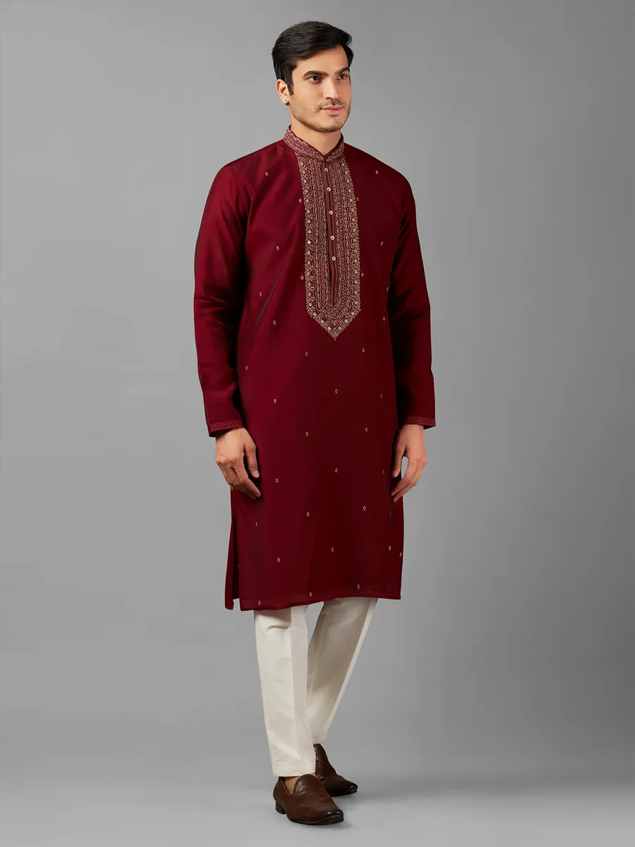 Newest maroon silk  Men Kurta pajama