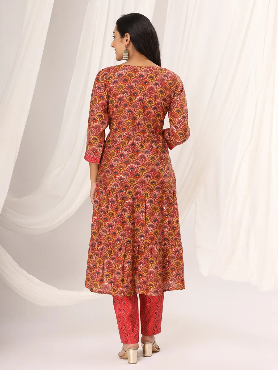 Newest orange cotton kurti set