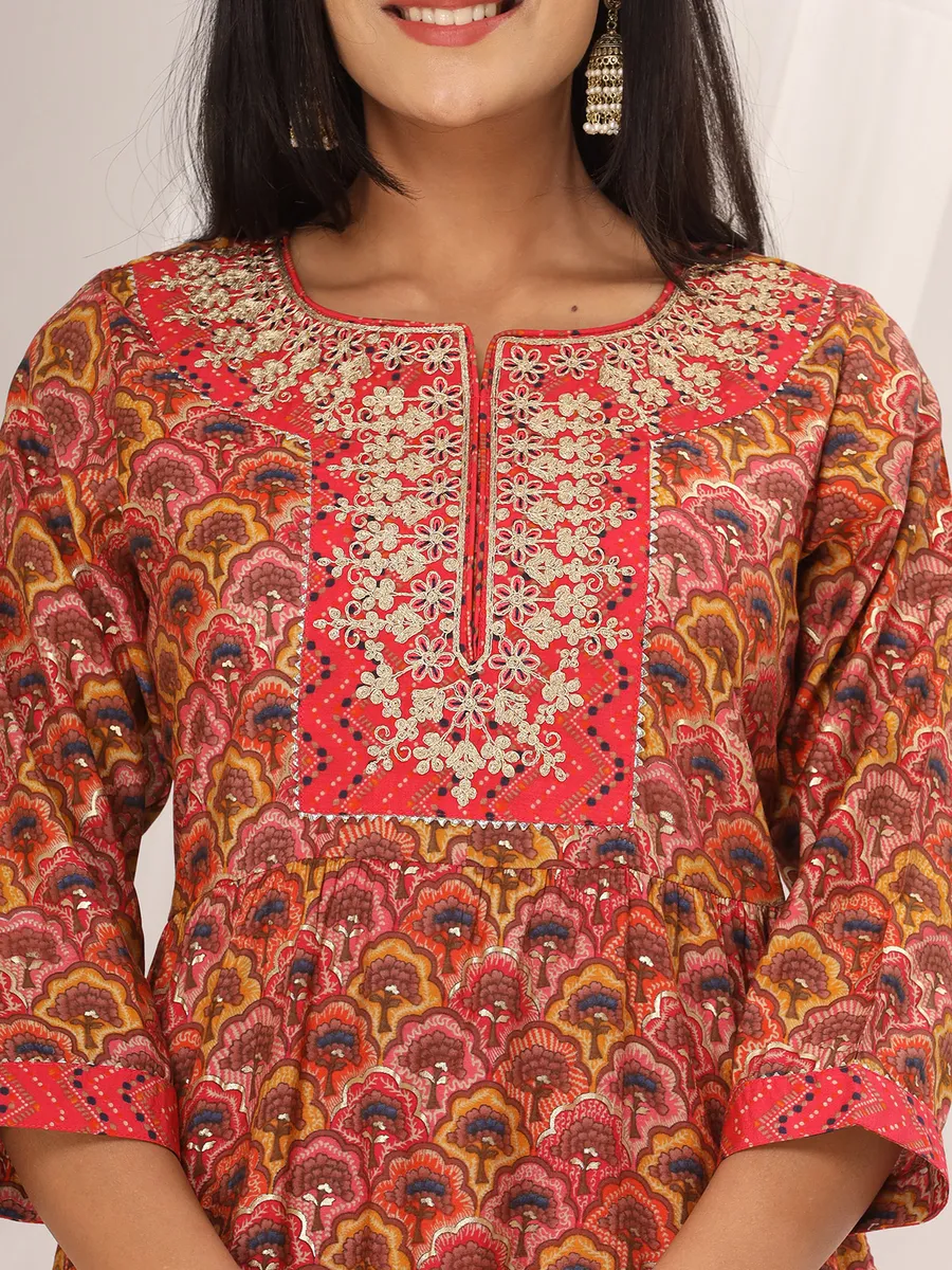 Newest orange cotton kurti set