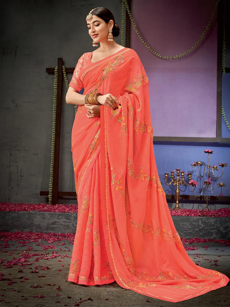 Newest peach georgette saree