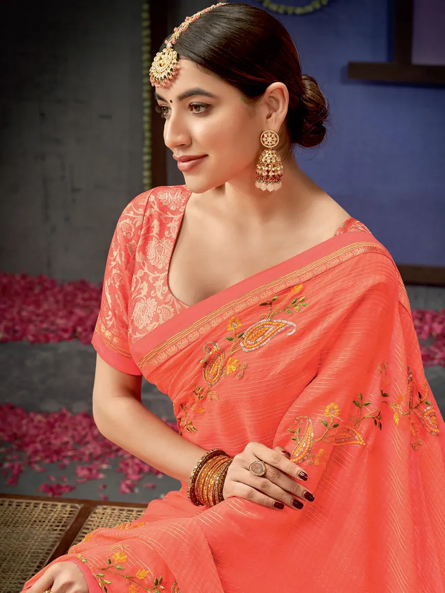 Newest peach georgette saree