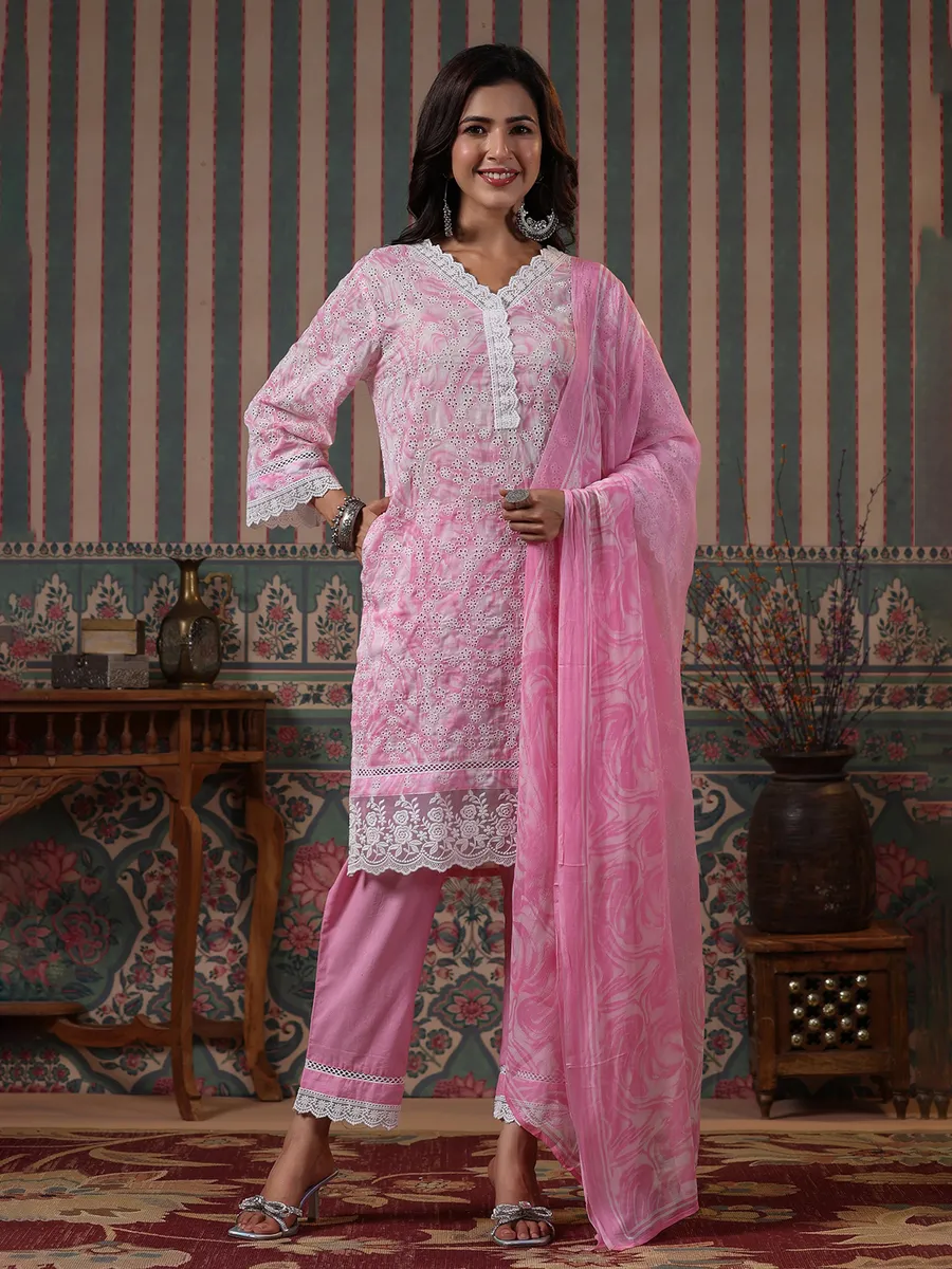 Newest pink cotton kurti set