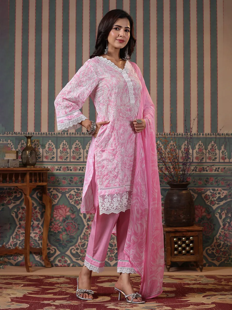 Newest pink cotton kurti set