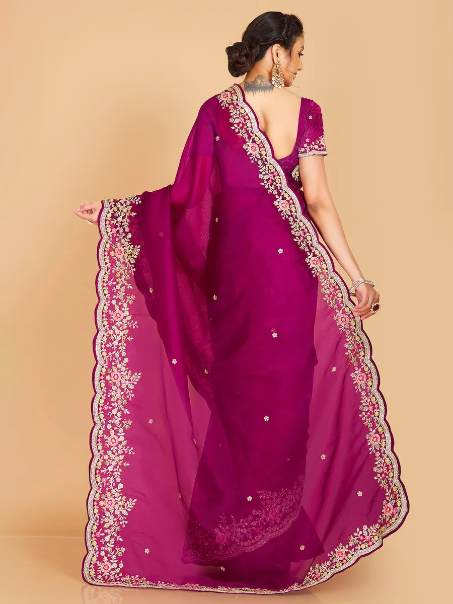 Newest purple semi organza saree