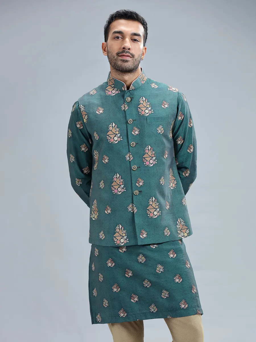 Newest rama blue silk waistcoat set