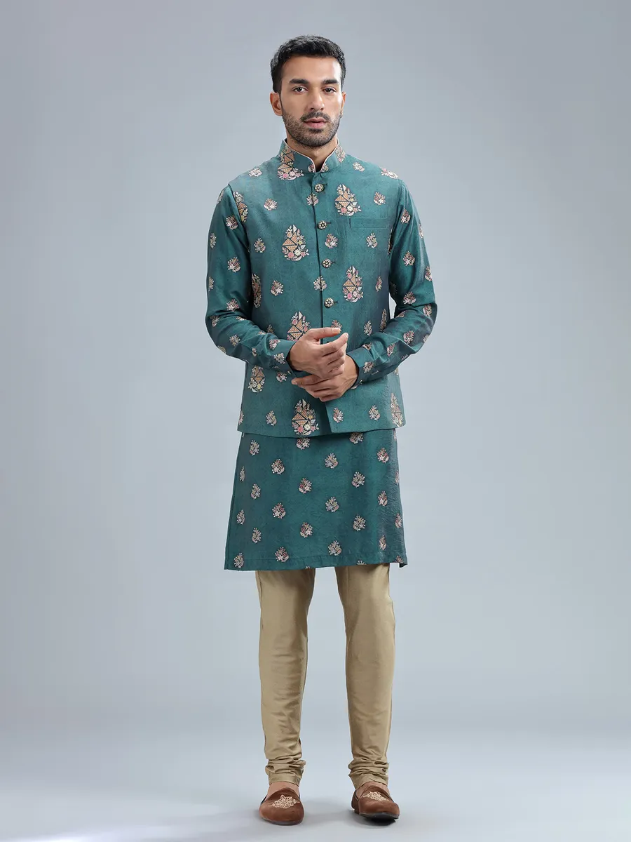 Newest rama blue silk waistcoat set