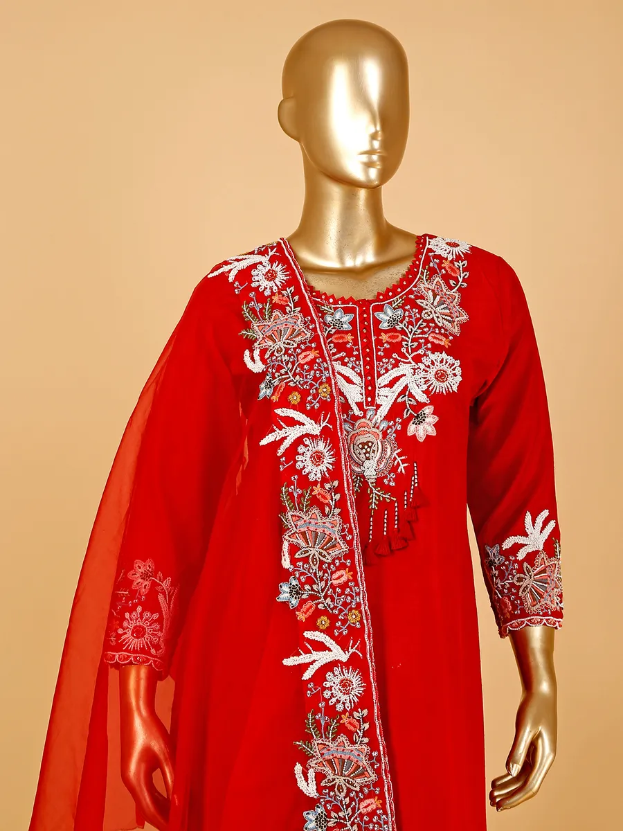 Newest red silk salwar suit