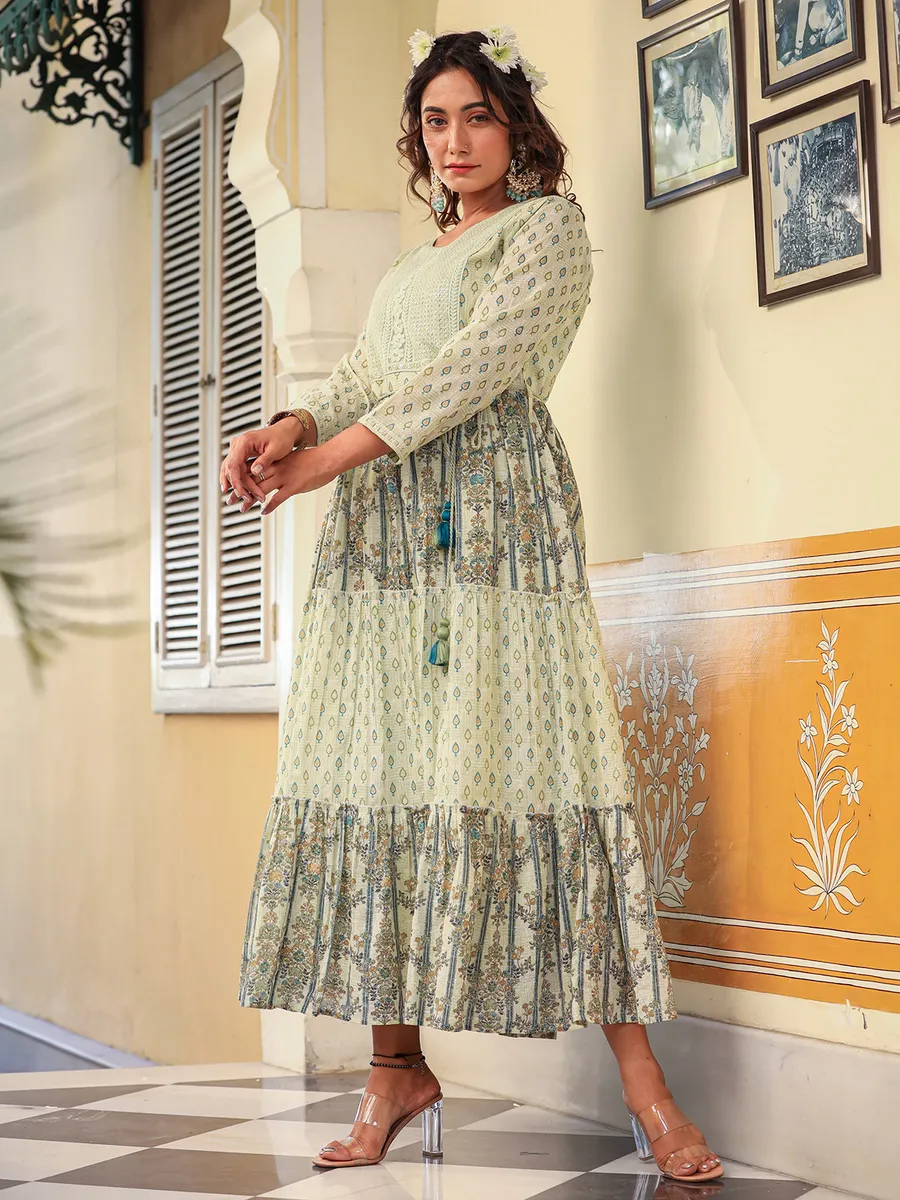 Newest sage green cotton printed kurti