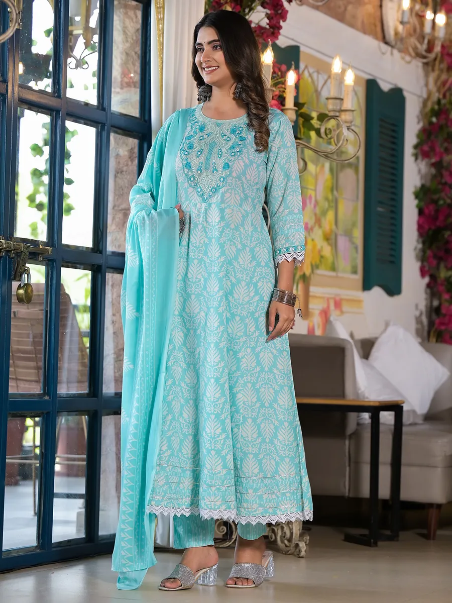 Newest sky blue kurti set with dupatta