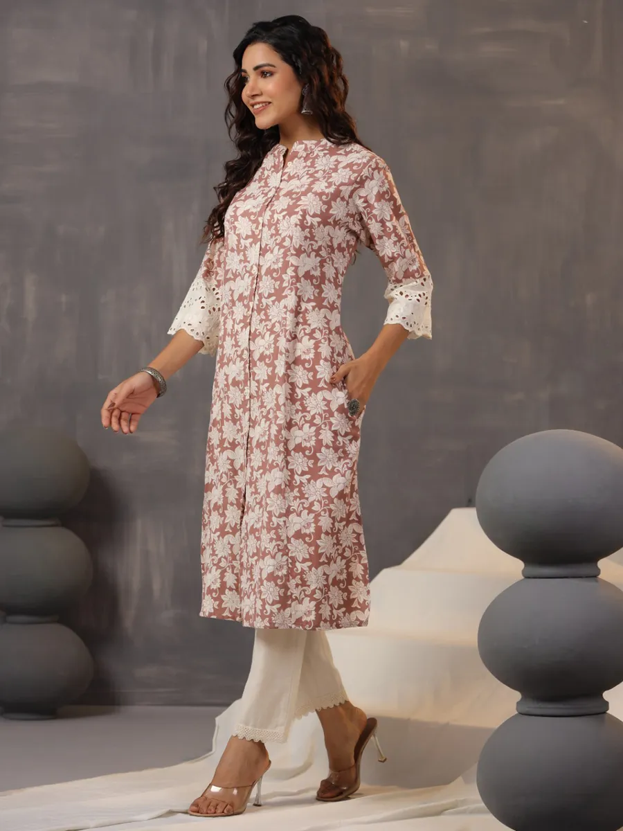 Newest styllish brown cotton silk printed kurti