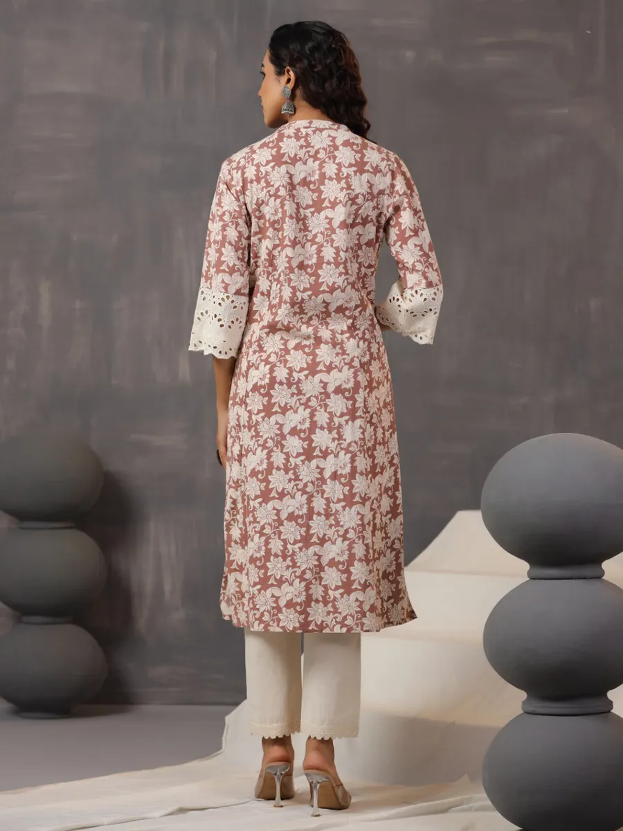 Newest styllish brown cotton silk printed kurti