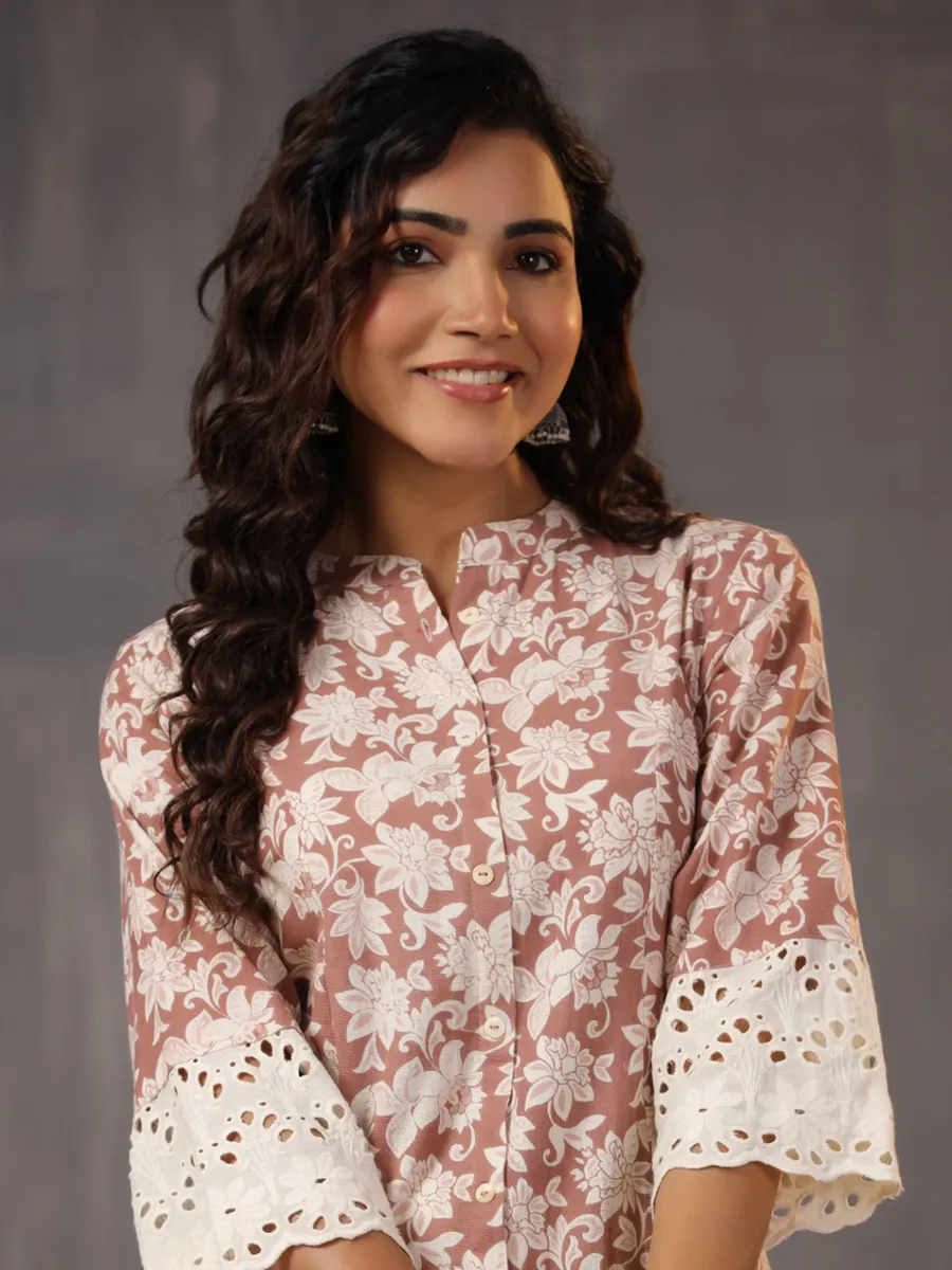 Newest styllish brown cotton silk printed kurti