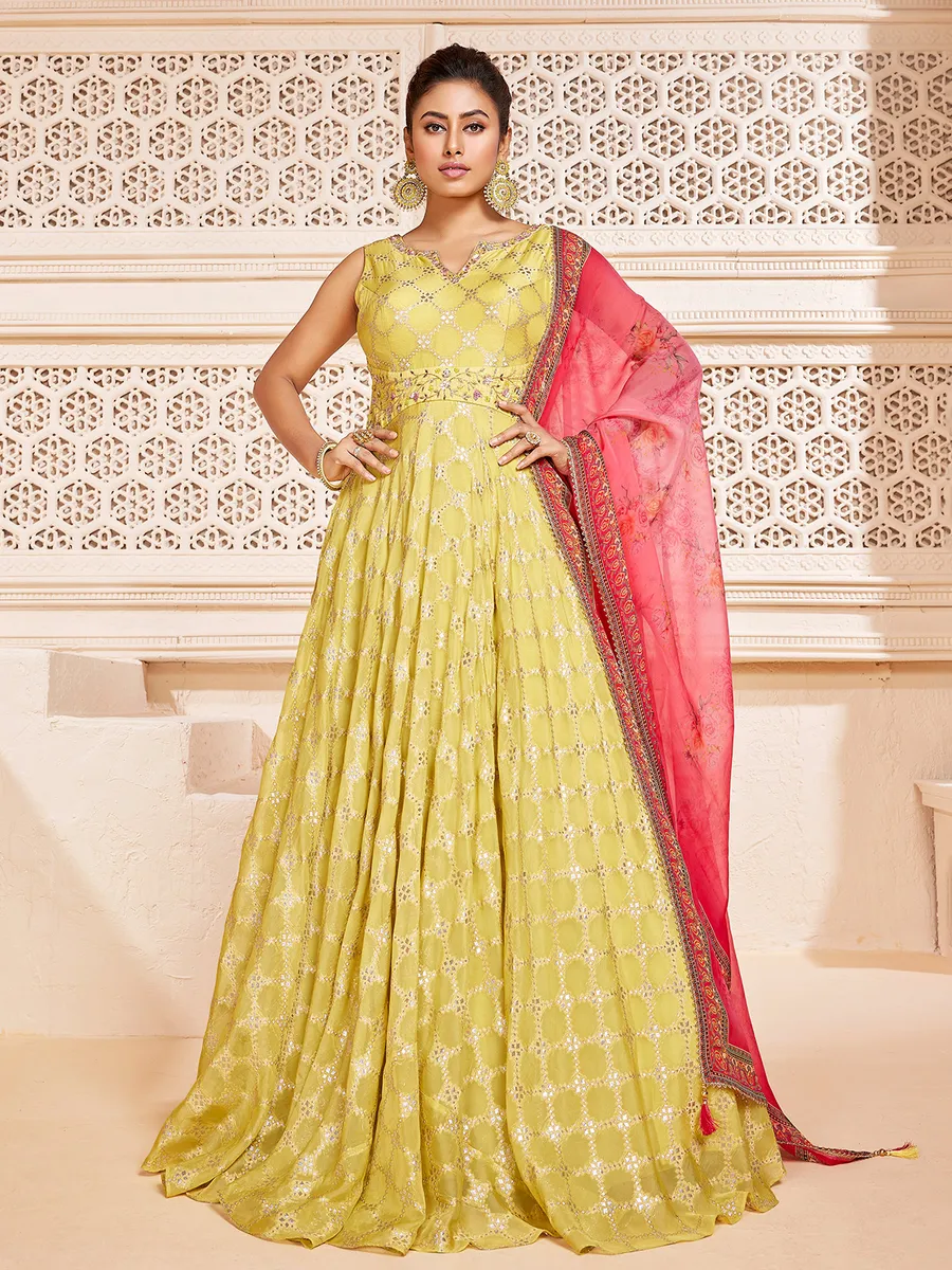 Newest yellow georgette floor length suit