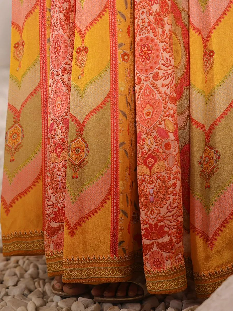 Newest yellow printed anarkali suit