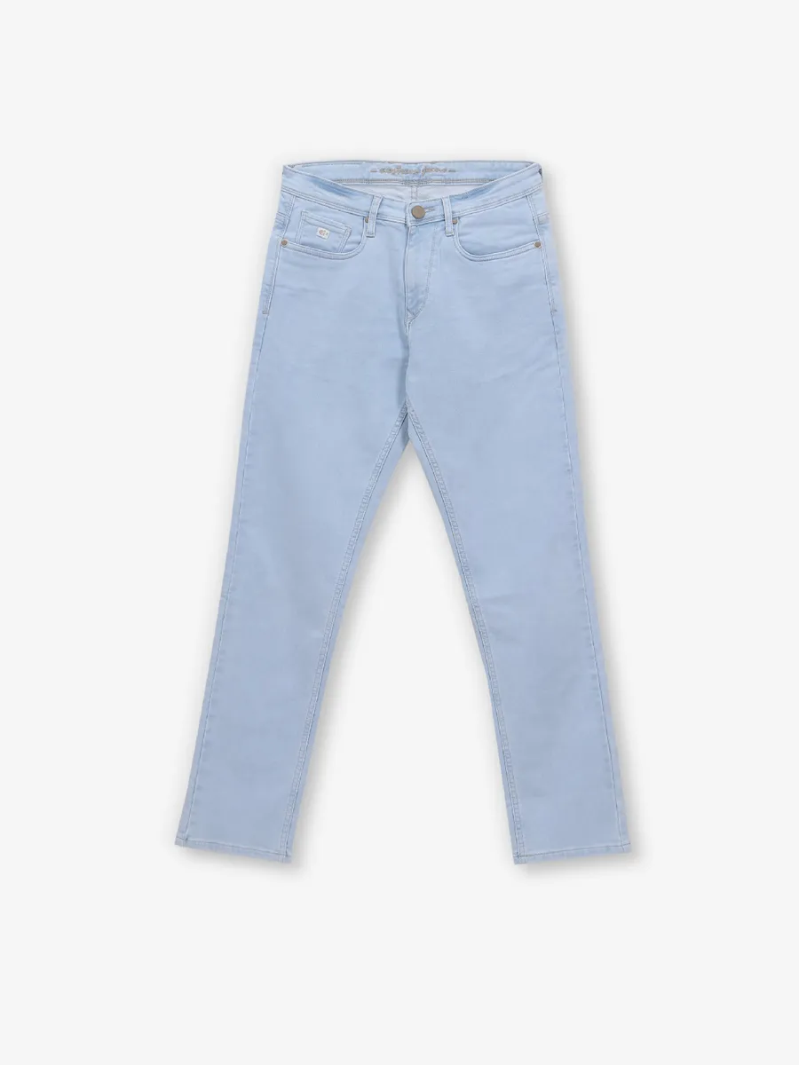 NOSTRUM solid light blue slim fit denim for men