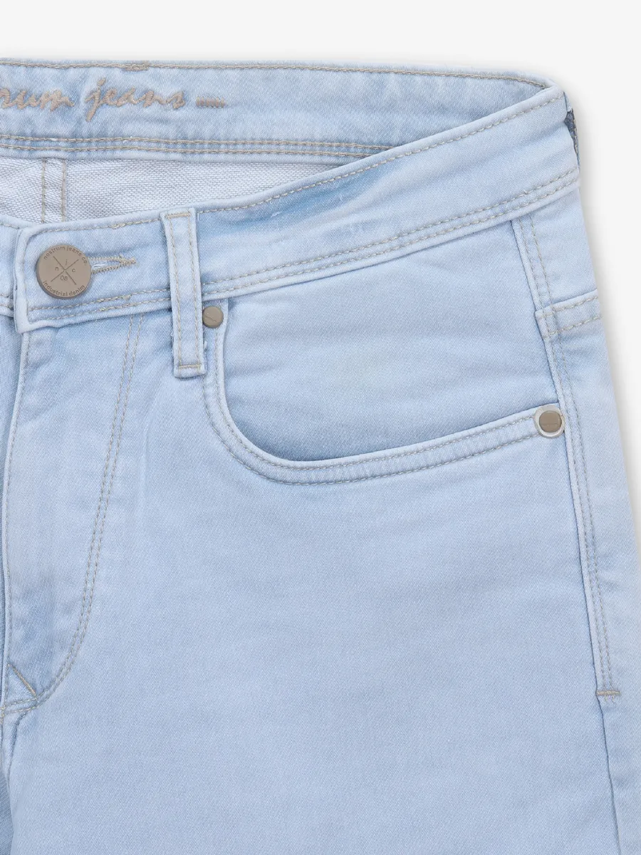 NOSTRUM solid light blue slim fit denim for men