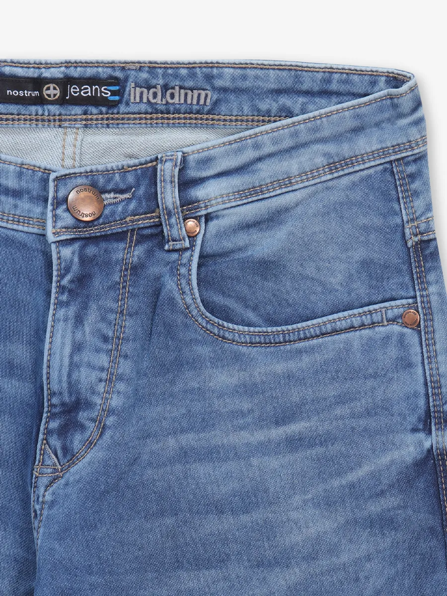 NOSTRUM washed blue denim slim fit mens jeans