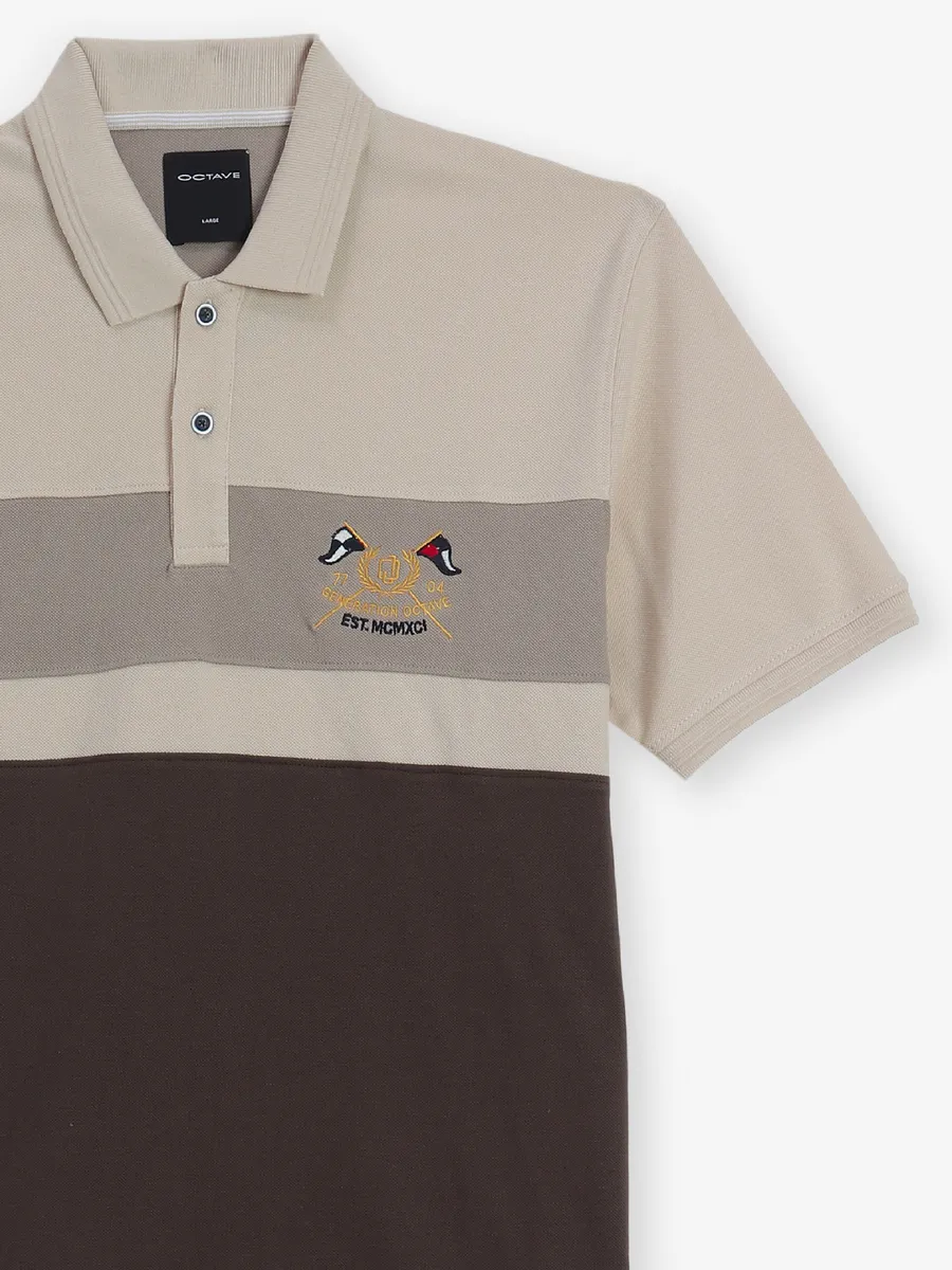 OCTAVE color block beige polo t-shirt