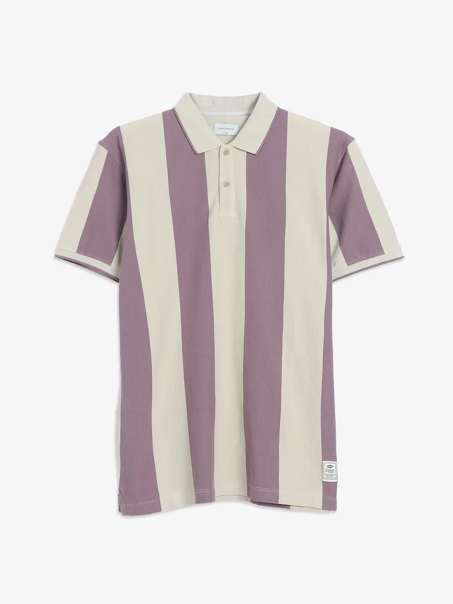 Octave cotton cream and purple stripe t-shirt