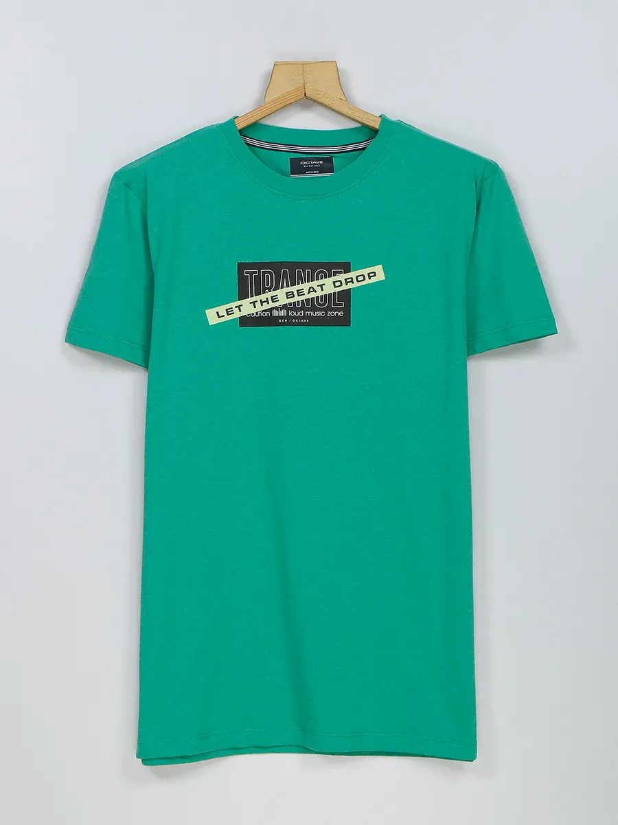 Octave green cotton printed t shirt