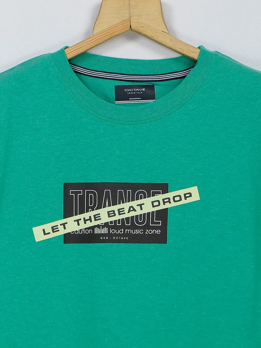 Octave green cotton printed t shirt