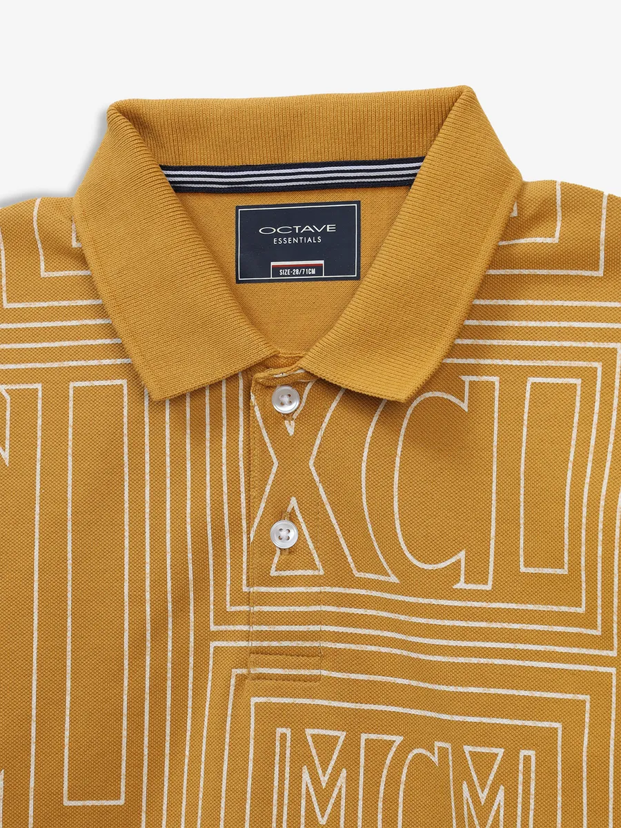 OCTAVE mustard yellow printed polo t-shirt