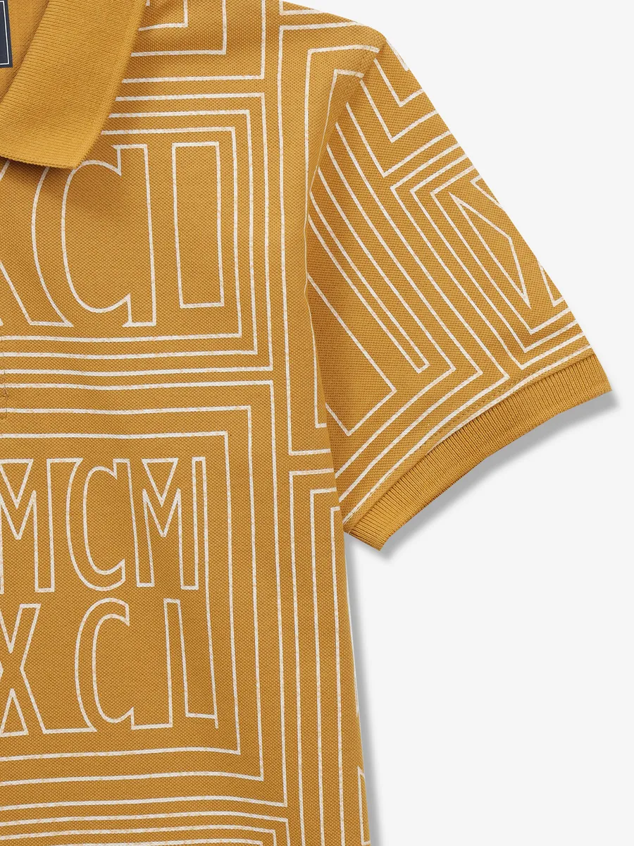 OCTAVE mustard yellow printed polo t-shirt