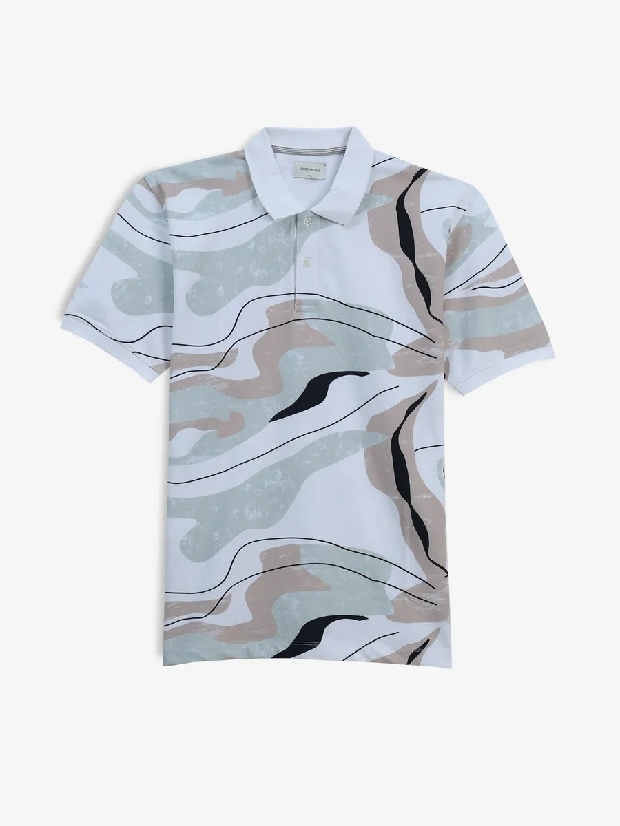 OCTAVE pista green printed polo t-shirt