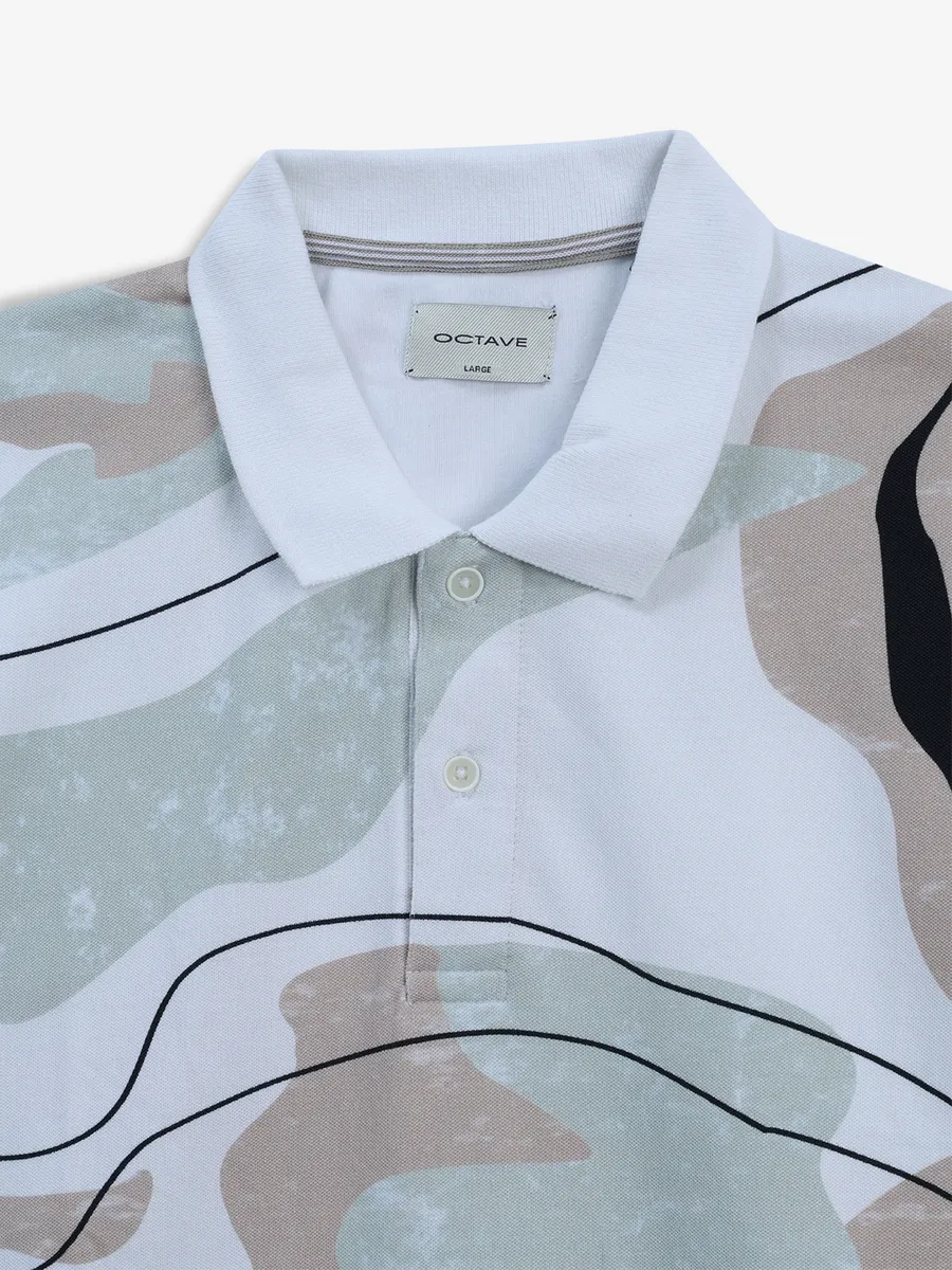 OCTAVE pista green printed polo t-shirt