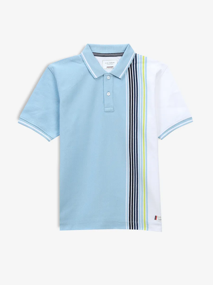 OCTAVE sky blue stripe polo t-shirt