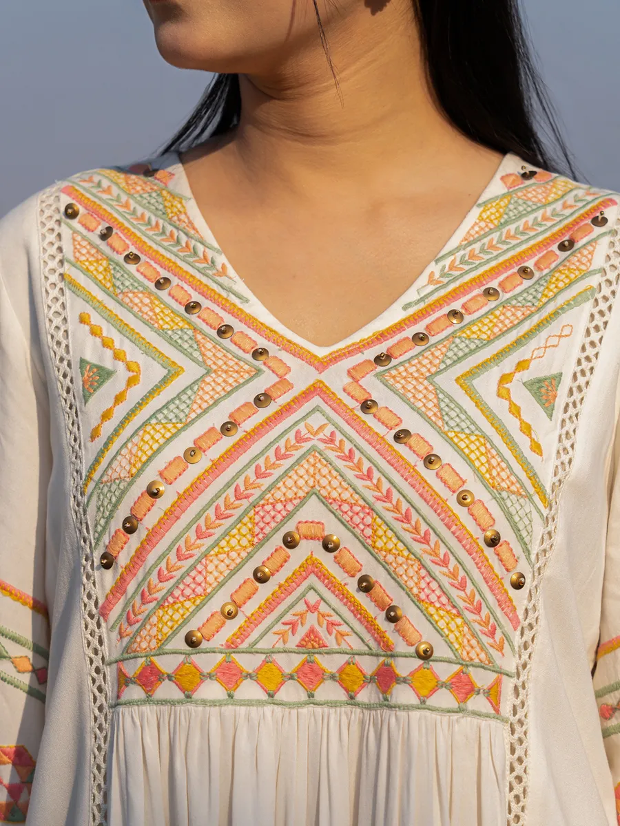 Off-white cotton silk casual kurti