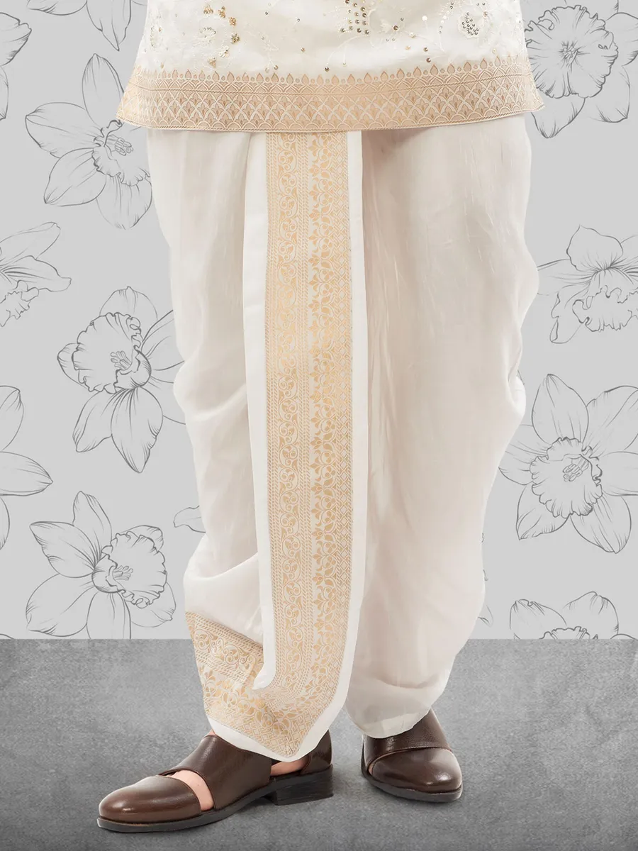 Off white cotton silk kurta pajama for men