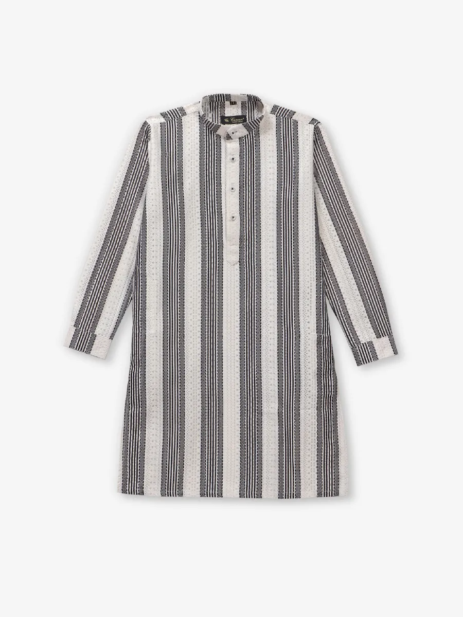 Off-white cotton silk kurta suit for boys