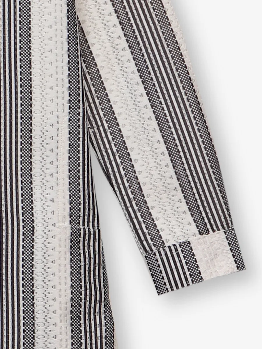 Off-white cotton silk kurta suit for boys