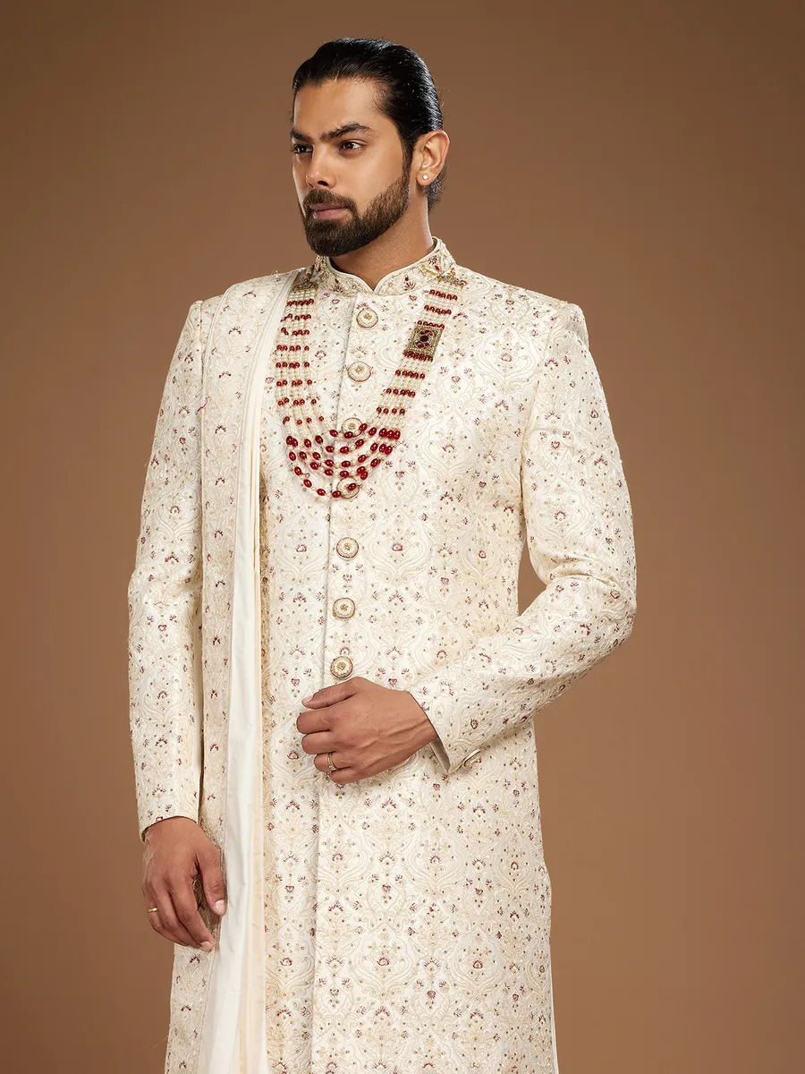 Off white embroidery sherwani for groom