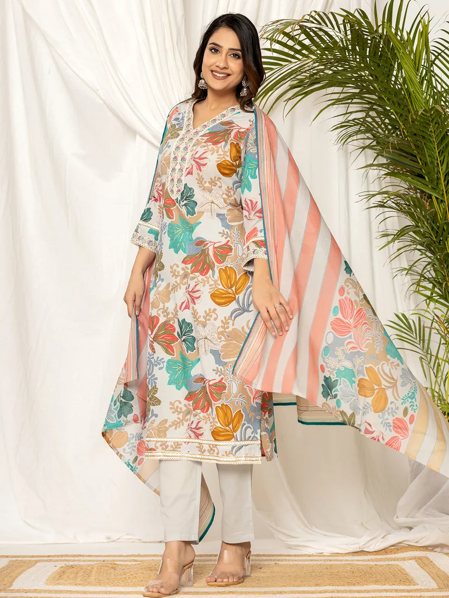 Off-white floral printed kurti set