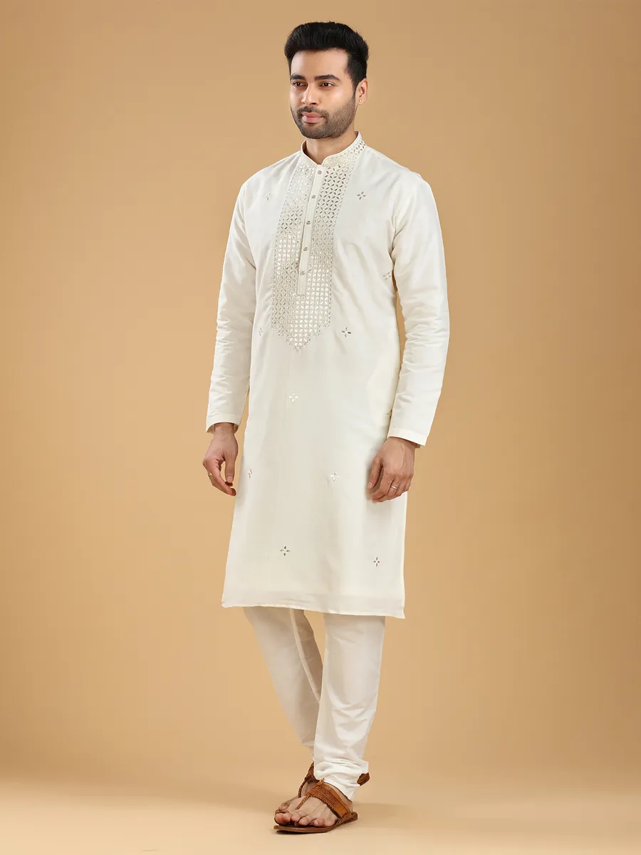 Latest off white silk  Men Kurta pajama