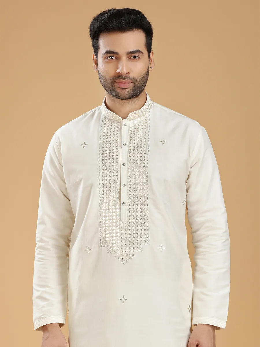 Latest off white silk kurta suit