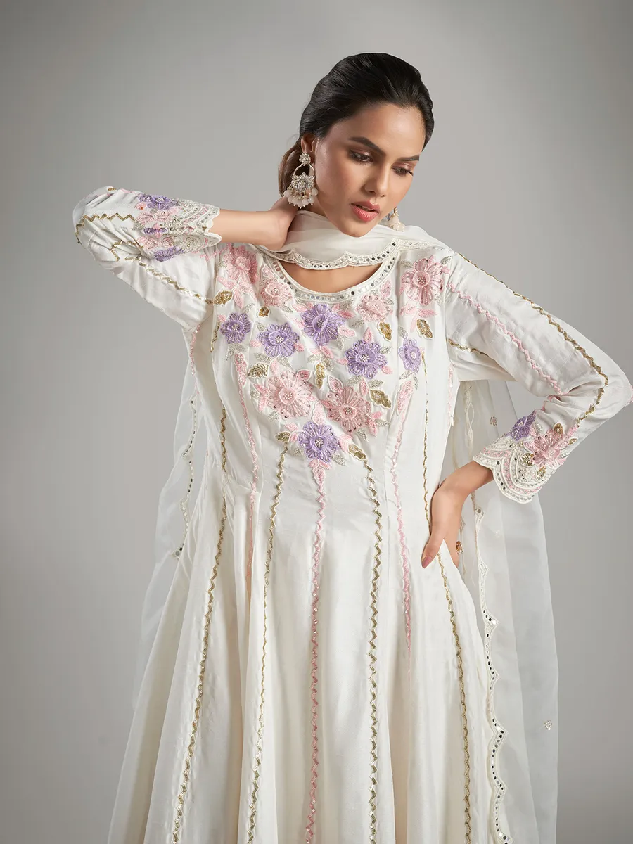 Off-white silk palazzo salwar suit